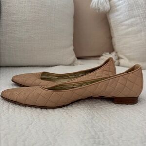 Manolo Blahnik Nude Quilted Leather Pointed Toe Flats Size 36